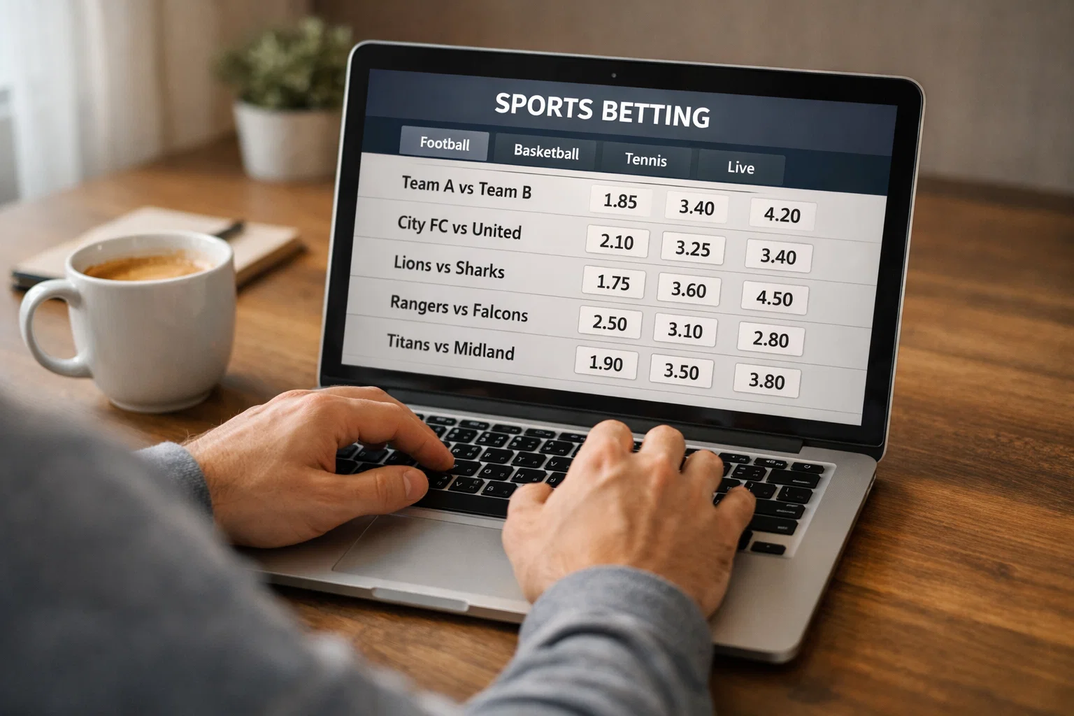 Persona analizando cuotas de apuestas de fútbol en la pantalla de un portátil